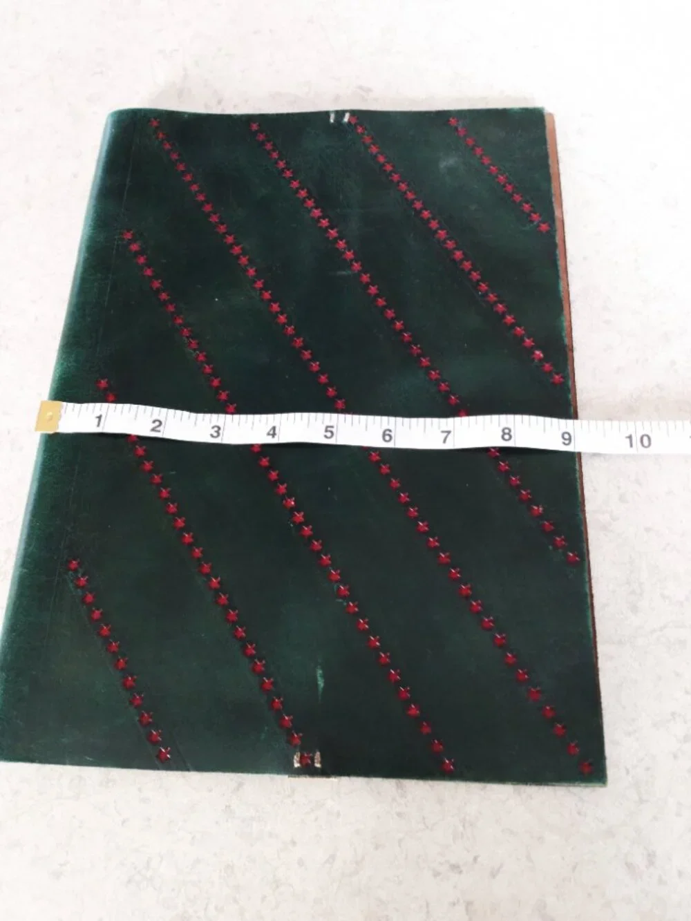Vintage Leather Book Cover NAGY NORA Green Red Stars Handmade - Picture 15 of 16